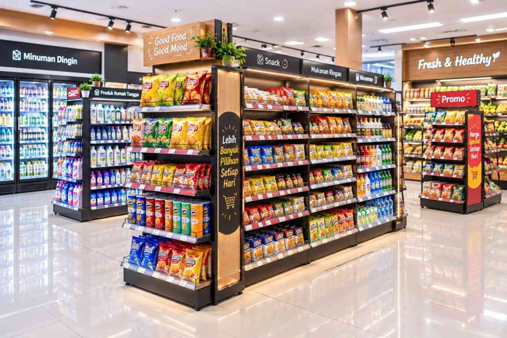 Cara menata barang di rak gondola minimarket