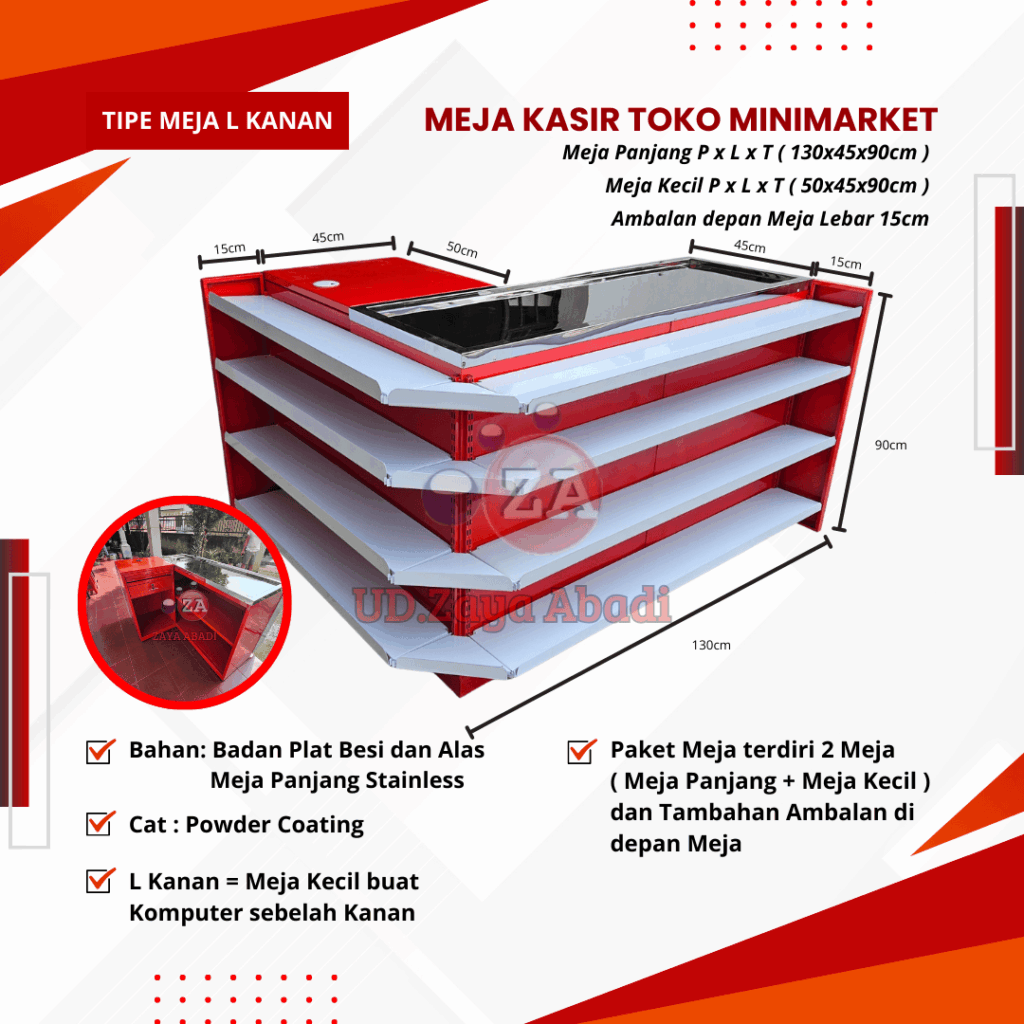 Contoh meja kasir kafe kekinian besi stainless