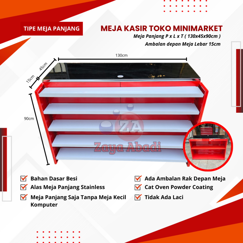 Meja kasir gaya industrial finishing matte