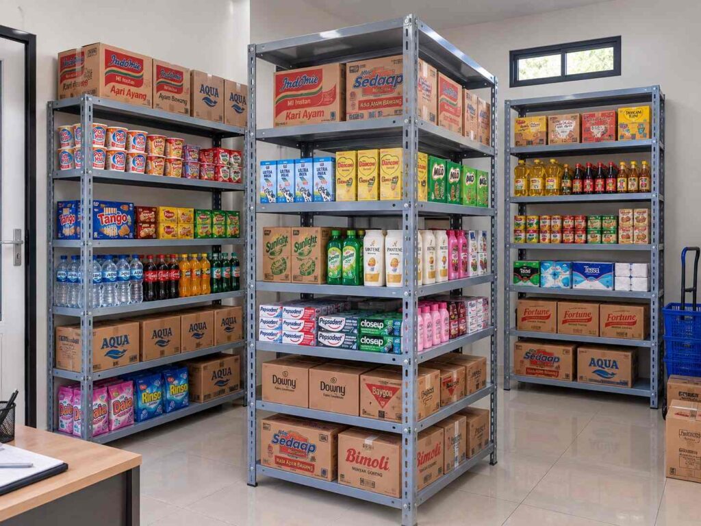 Ukuran standar rak besi siku lubang untuk stok toko